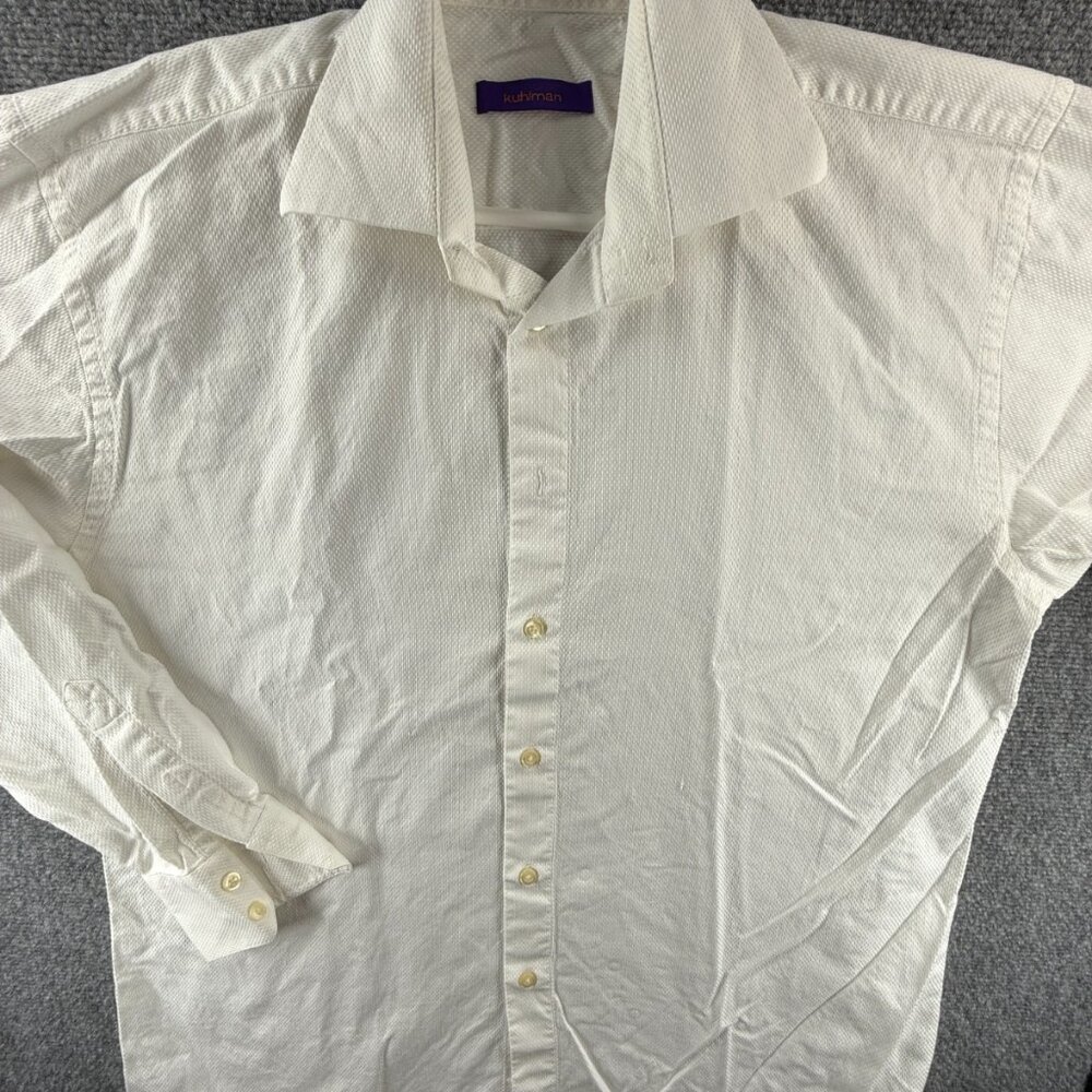 Kuhlman Button Up Long Sleeve Dress Shirt White Size 43 Cotton Textured Men